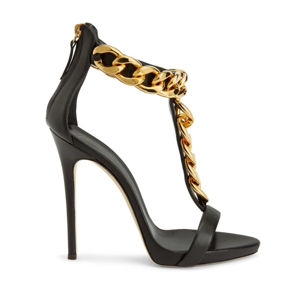 Giuseppe Zanotti Elsie chain sandals in black leather with gold chain Size 38